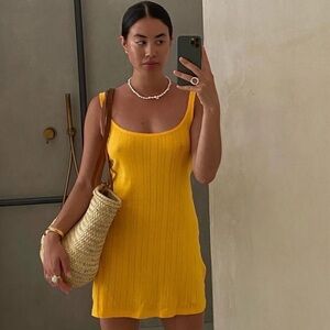 Doen Cynthia Cotton Tank Mini Dress Jonquille Apolline Pointelle Yellow Gold